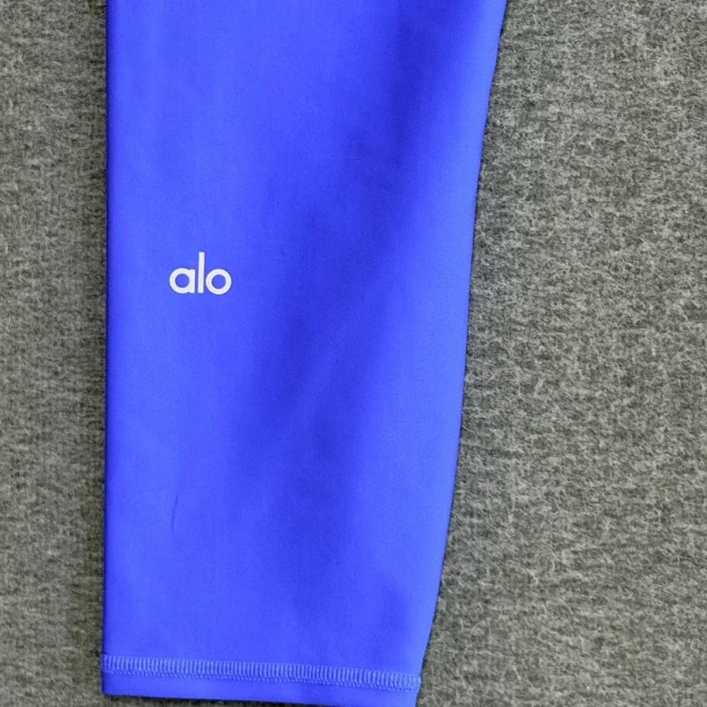 Alo Yoga Women Performace Leggings S Blue Cropped Side Zip Pocket Activewear Gym